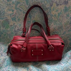 Kate Spade Cherry Red pebble leather barrel Satchel